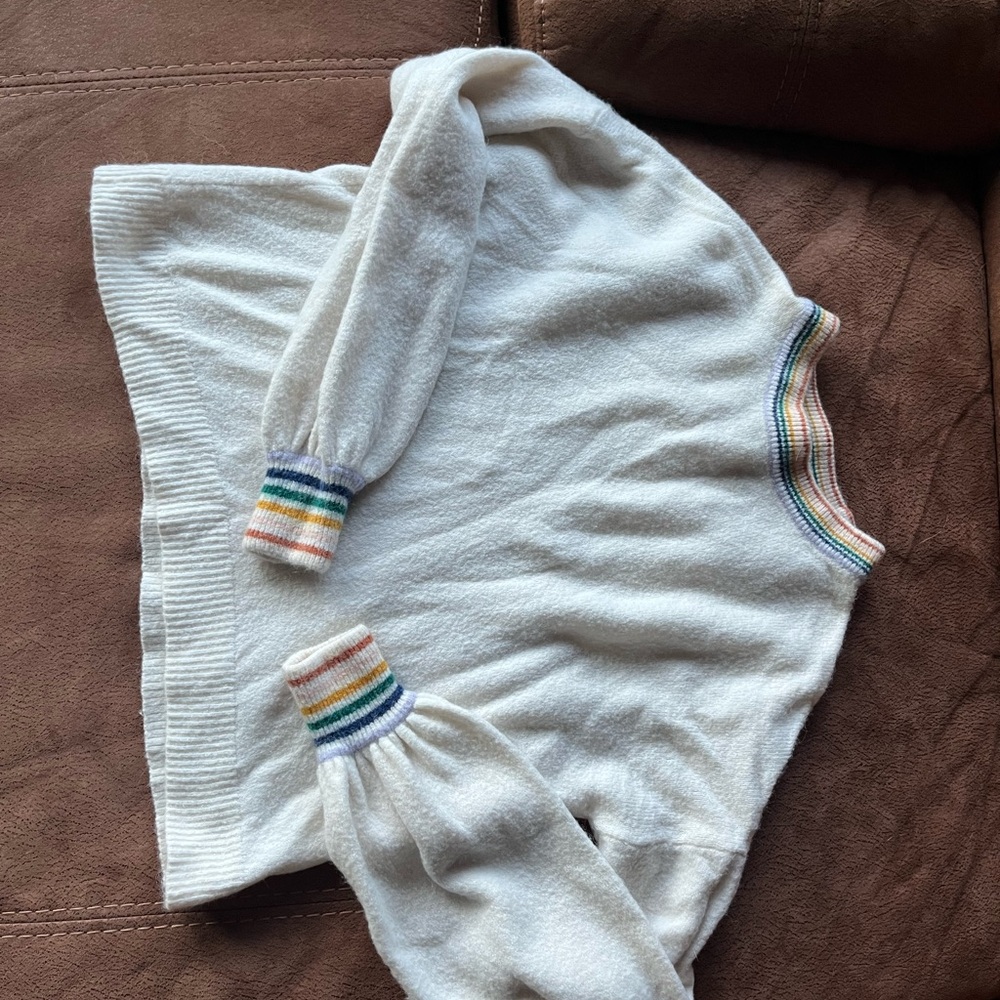 Madewell Ivory Sweater with Multicolor Trim